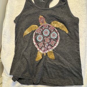 Old Navy Charcoal Tank with Vibrant Turtle Design